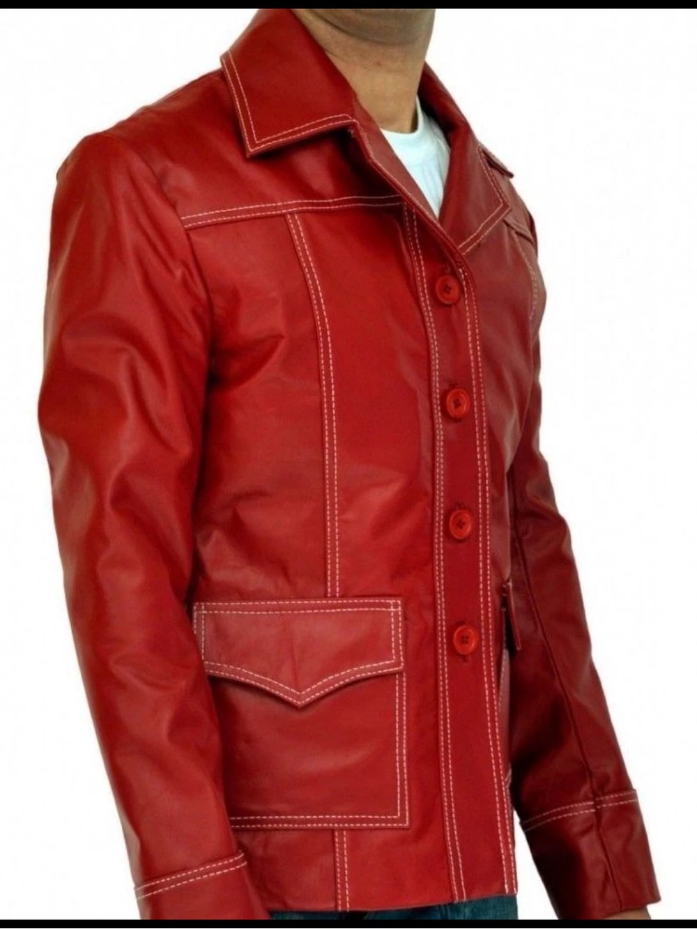 Real Leather Red Y2K Inspired Retro Fight Club  Button Statement Jacket S *Read*